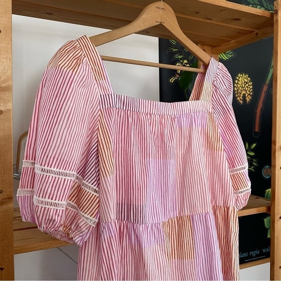 Anthropologie Maeve White Pink Orange Stripe Gable Tiered Tunic Top Small - Picture 12 of 16